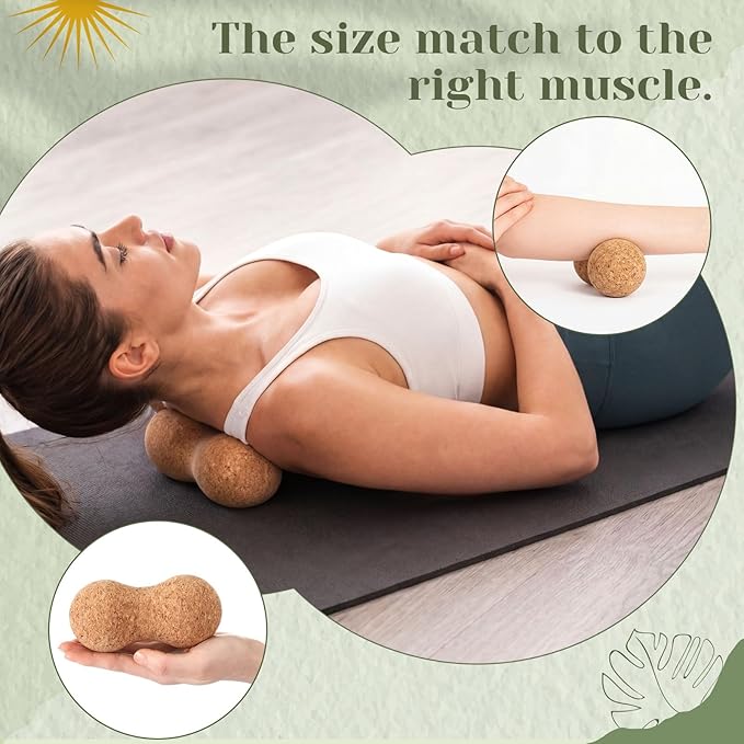 Novabright 2 Pcs Cork Peanut Massage Ball Double Lacrosse Ball Peanut Roller for Myofascial Release, Muscle Relaxation Acupoint Massager for Back, Shoulder, Feet Pain Relief (4.7 Inches)