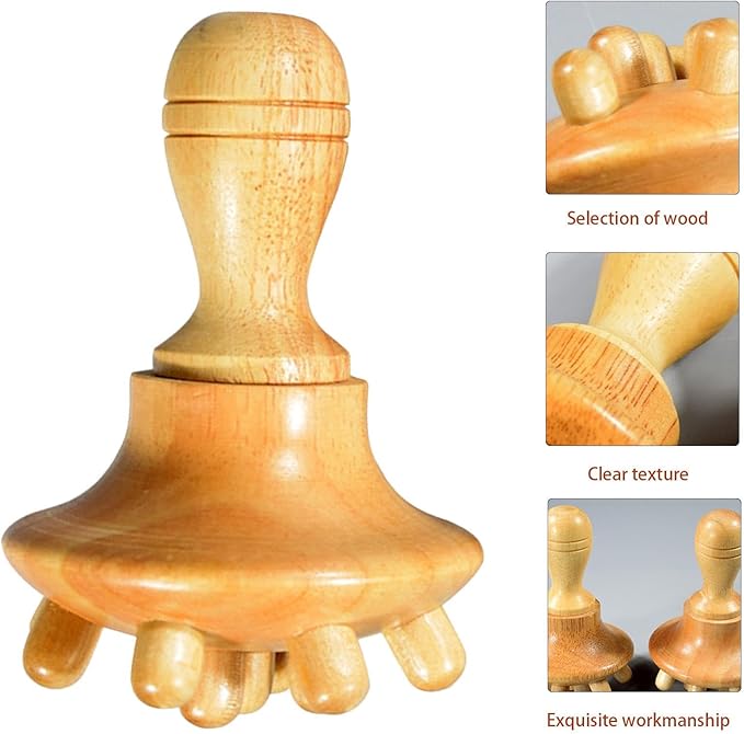 Mushroom Massager – Wood 14.5x9.1x9.6cm | Beech Mushroom Massage Cup with Wooden Handle | Manual Wood Massage Tool for Body Shaping, Relaxation, Muscle Relief and Home Spa Use