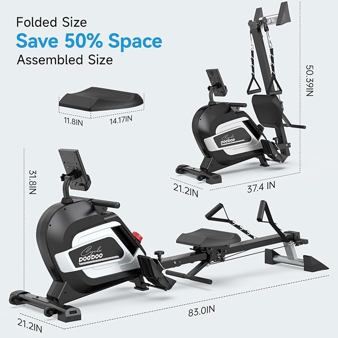 pooboo Rowing Machine for Home, Max 360 LBS Magnetic Rower with APP and LCD Monitor, Tablet Holder, Upgraded Rowing Machines with Comfortable Seat Cushion