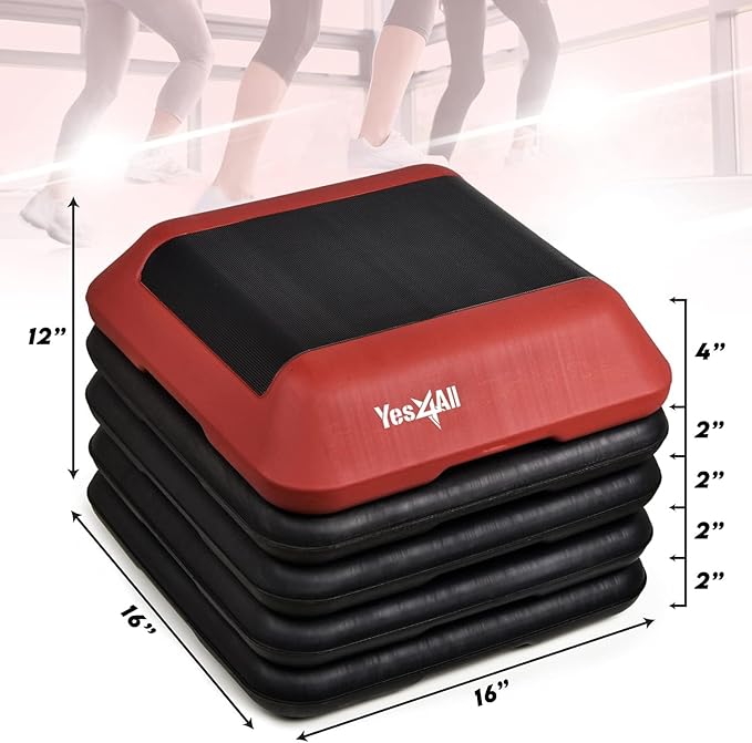 Yes4All High Arobic Step Platform & Stackable Risers - Adjustable 4"/6"/8"/10"/12" Height - Choose Full Step Platform Set or 2-Pack Stackable Risers, Customize for Cardio & Aerobic Exercise