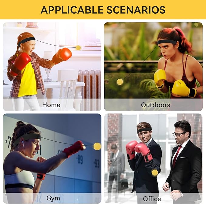 Agatige Boxing Reflexion Ball, Professional Punching Fight React Head Ball with Headband, Speeds Hand Eye Reaction & Coordination Boxing Equipment for Kids and Adults(Yellow)