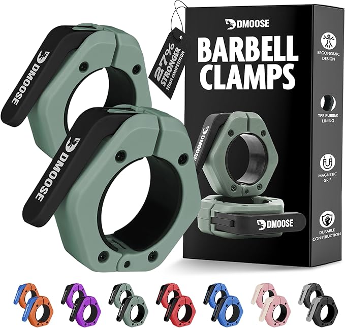 DMoose Fitness Barbell Clips 2 Inch (Pair) - Quick Release Olympic Barbell Clamps & Collars with Anti Slip TPR Grip for Secure Weightlifting and Powerlifting - Weight Clips for Bars at Home or Gym