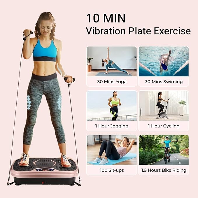 MAMIZO Vibration Plate Exercise Machine, Full Body Workout Shake Board Vibrate Platform for Lymphatic Drainage Weight Loss, with Loop Bands & Remote, Workout Equipment for Home Women Men