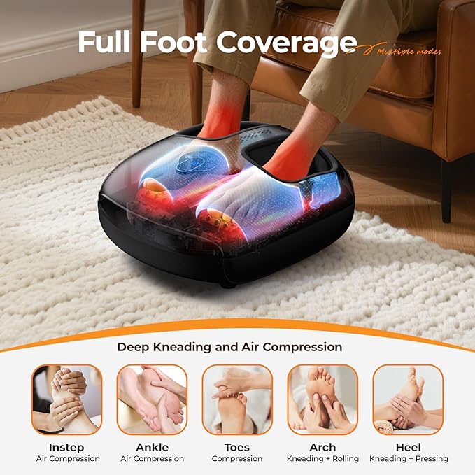 Foot Massager with Heat - Shiatsu Deep Kneading to Relieve Tired & Aching Feet, Fits Size 6-13