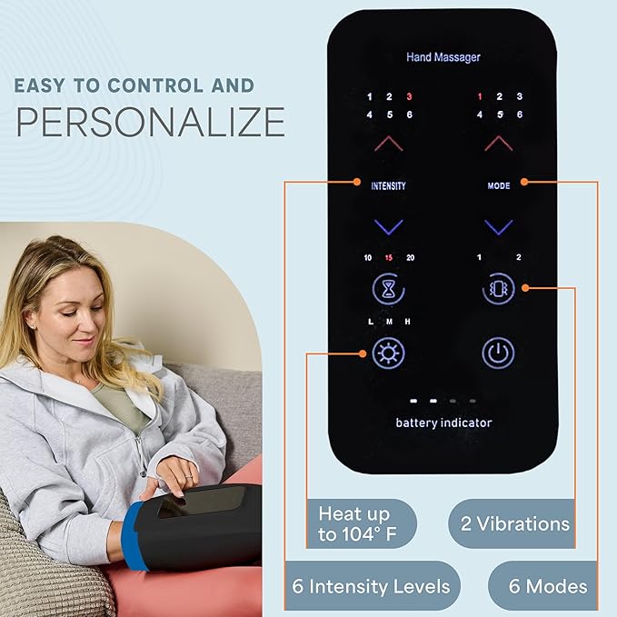LifePro Legra Plus Hand Massager with Heat and Compression - Finger, Wrist, and Palm Massager with 5 Modes - Pressure Point Therapy for Sensitive Hands, Relaxation, and Comfort
