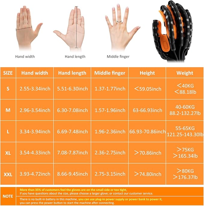Rehabilitation Robotic Gloves for Stroke and Hemiplegia Recovery, Rechargeable Stroke Hand Recovery Device, Hand Function Training, Finger Exerciser Device for Arthritis Patients (Orange Left Hand S)
