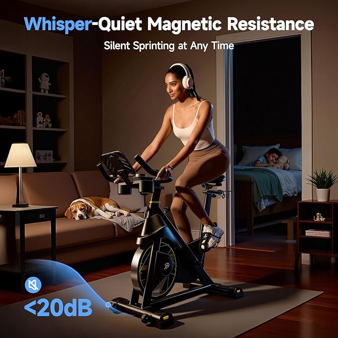 Exercise Bike, Adjustable Magnetic Resistance Stationary Bikes for Home Cardio with Exclusive App, Indoor Bike with 330lbs Weight Capacity Comfortable Seat, Tablet Mount and Fitness Courses