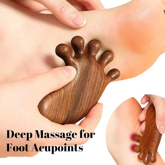 Sandalwood Foot Massage Tool, Traditional Manual Reflexology Tools, Wooden Acupressure Massager for Deep Tissue, Body, Hand, Meridian Therapy, Cute Foot-Shaped Design
