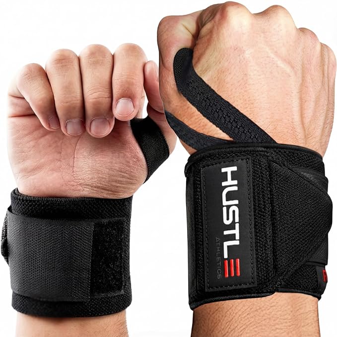 Hustle Athletics Wrist Wraps for Weightlifting - 18" & 12" Premium Wrist Support Weight Lifting Wraps to Lift Heavier & Train Harder - Heavy Duty Powerlifting & Bench Press Gym Straps for Men & Women