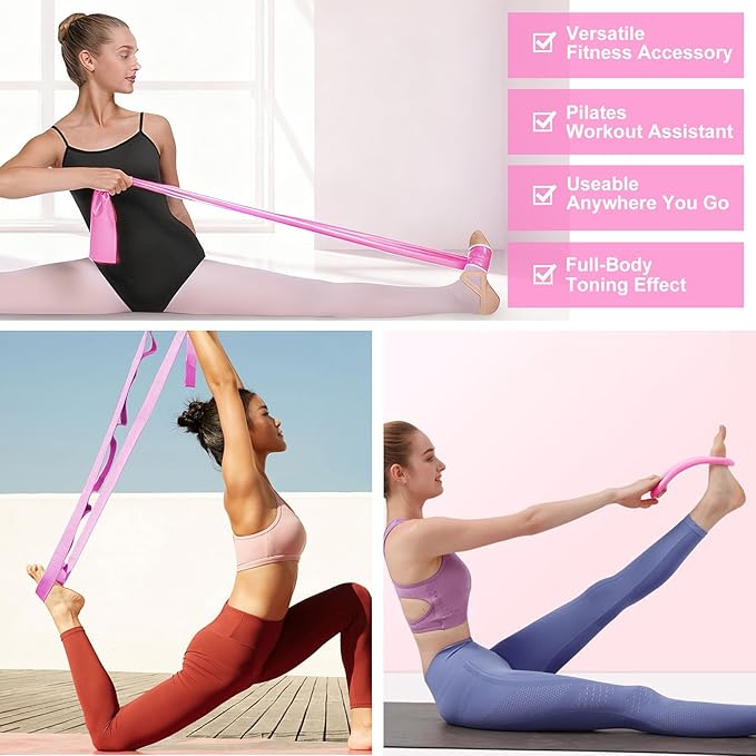 Pilates Kit for Women, Pilates Equipment with 13'' Magic Circle, Pilates Ring and Ball Set with 5 Strength Bands, Hip Thrust Belt, Compact Workout Set at Home