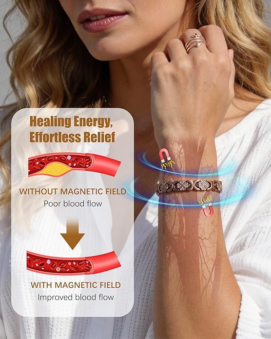 Copper Bracelet & Ring for Women, Ultra Strength Magnetic Bracelet with 3800 Gauss Magnets, Four-Leaf Clover & Infinity Heart Symbol & Crystal, Adjustable Tools and Jewelry Gift Box