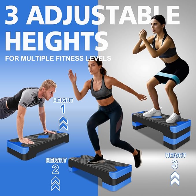 MIUDGIG 27" Exercise Workout Aerobic Step Platform Trainer, Adjustable Fitness 4-6-8in Exercise Stepper Workout with 4 Risers, Aerobics Stepper Workout Stepper for Home Gym Cardio Strength & Training