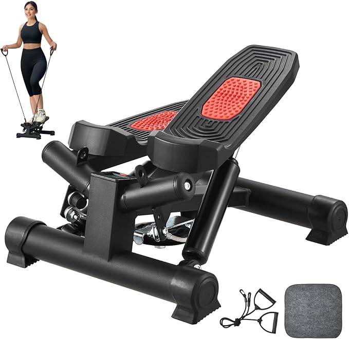 VEVOR Stair Stepper, Mini Stepper for Exercise at Home, Hydraulic Fitness Stepper with Resistance Bands, Full Body Workout Cardio Equipment, Stair Climber