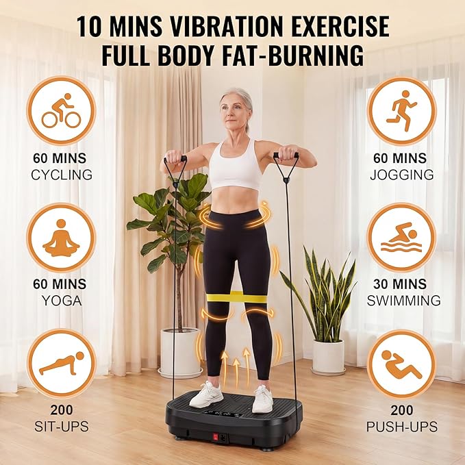 MASYN Vibration Plate Exercise Machine for Lymphatic Drainage 120 Levels Whole Body Vibrating Platform with Resistance Bands & Bluetooth 440 lbs Capacity Shaker Board Workout Equipment for Weight Loss