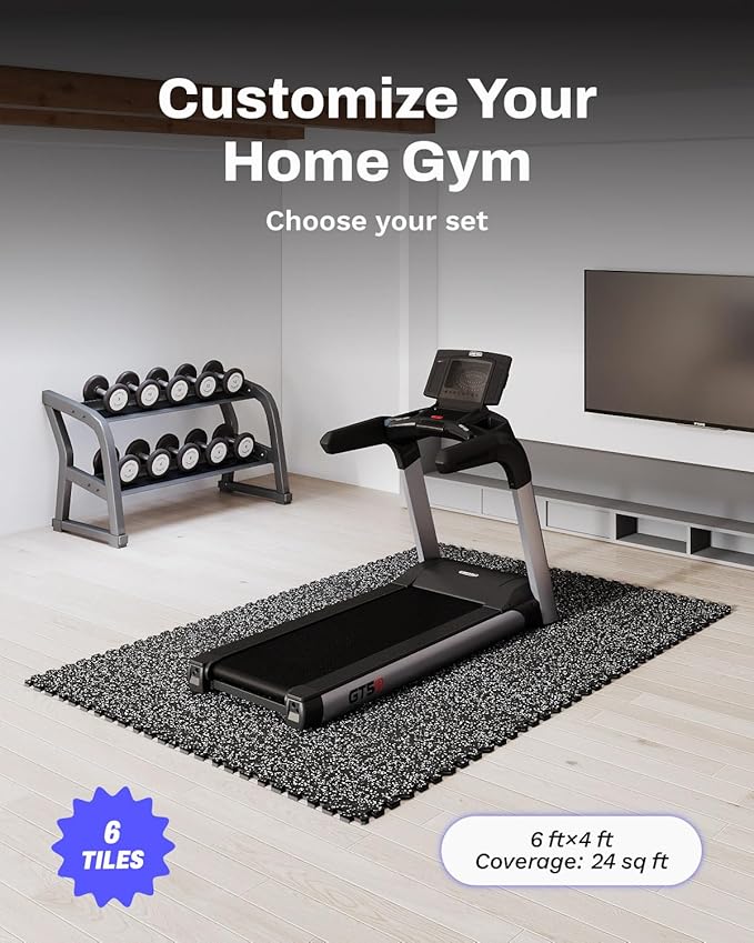 AIRHOP 0.79in Thick 24 Sq Ft Exercise Equipment Mats, 6 Tiles Upgraded Rubber Top with High Density EVA Foam, Large Interlocking Puzzle Gym Flooring for Home Gym, Heavy Weight Workout,Black & White