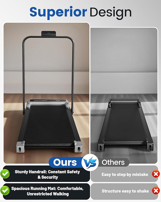 Walking Pad Treadmill with Handle Bar and Adjustable Incline, Compact Portable Treadmills for Home Office, 2.5HP Quiet Anti-Slip Under Desk Treadmills, 0.6-3.8 MPH Remote Speed Control, 265 LBS