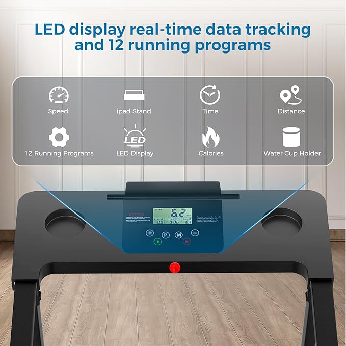 Treadmill with Handles, 2026 Upgraded Small Treadmills Home, Portable Electric Treadmills for Home 300 lbs Capacity,Walking Pad Treadmill,Lightweight Foldable Walking Pad,LED Display(Black)