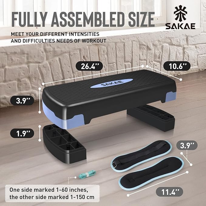 Adjustable Height Aerobic Stepper Set, Multiple Bundle Options with Dumbbells, Kettlebell, Waist Trimmer, Ankle Weights or Weighted Vest, Workout Exercise Step Platform w/Level Risers, 4 Colors