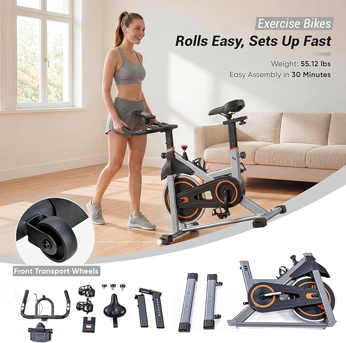 OLIXIS Exercise Bike with APP Control, Brake Pad Stationary Bikes with Quiet Magnetic Resistance, Indoor Cycling Spin Workout Bike with 300.0 lbs Weight Capacity