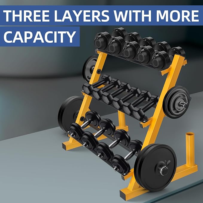 Heavy-Duty Dumbbell Rack, 3 Tier Adjustable Commercial Steel Weight Storage Stand with Rubber Feet for Home Gym, Anti-Deformation, Space-Saving Dumbbell Storage Organizer