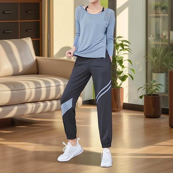 Pilates Two Piece Set For Women, Black Xxl Workout Outfit With Breathable Fabric, Color Block And High Waist Design