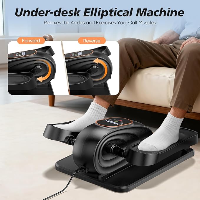 Under Desk Elliptical Machine for Senior, Quiet Motorized Leg Exerciser with Smart Remote, Pedal Exerciser with 15 Adjustable Speeds for Auto/Manual Modes, LCD Monitor, Easy to Use for Home Office