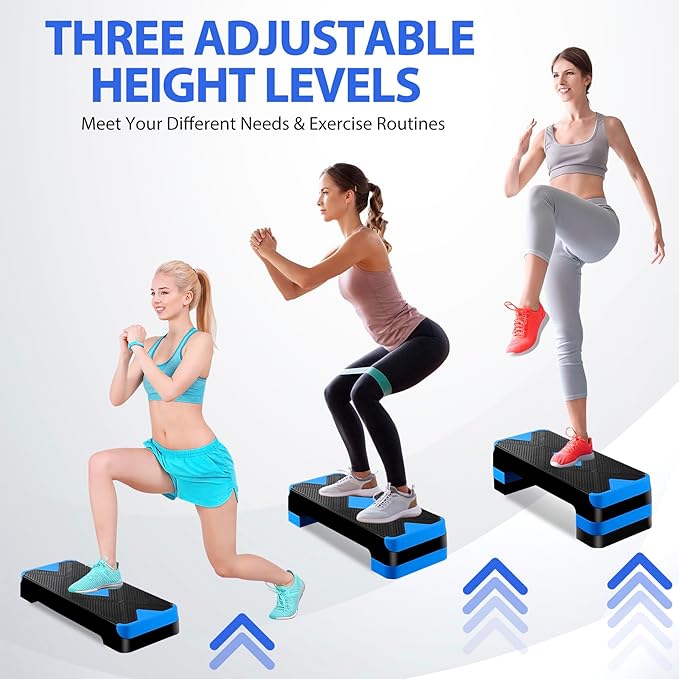 HomGarden Adjustable Workout Aerobic Stepper in Fitness & Exercise Step Platform Trainer Stepper w/Risers Adjust 4"-6''-8''