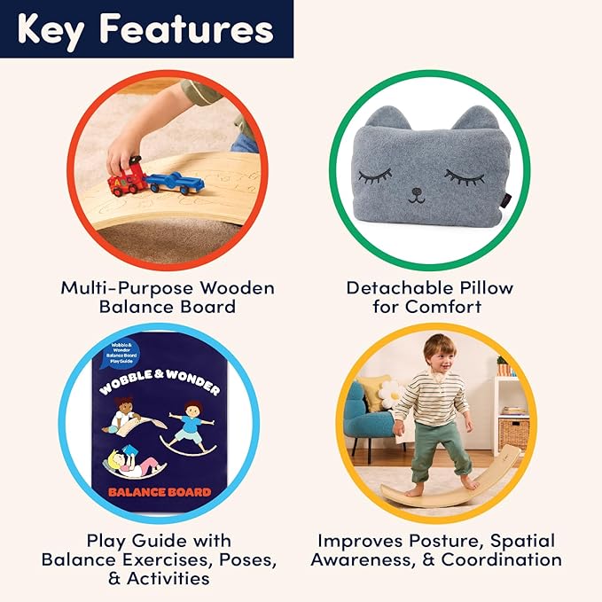 Battat Education – Wooden Balance Board for Toddlers – Montessori Wobble Toy for Core Strength & Coordination – Durable Wood Construction – Active Play for 3+ Years