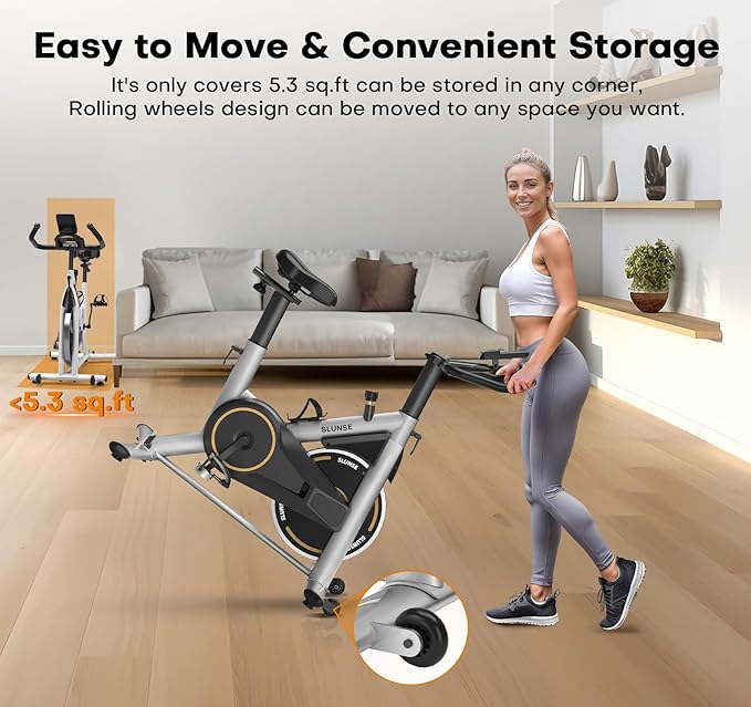 Exercise Bike, Magnetic Resistance Stationary Bikes for Home with App Compatible, Silent Indoor Cycling Bike with 350lbs Weight Capacity Comfortable Seat, Digital Monitor & Phone Mount