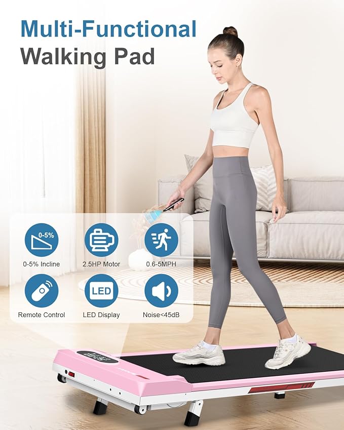 Incline Walking Pad with Handle Bar, Foldable Portable Under Desk Treadmill for Home Office, Ultra Quiet <45dB, Safety Lock, 300+ LB Capacity