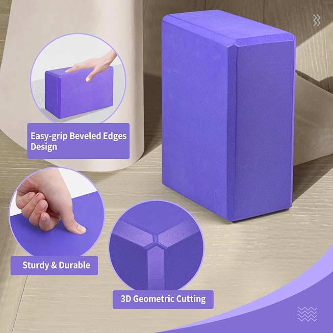 Yoga Blocks 2 Pack 9x6x3 Inches, Sturdy Foam Yoga Block, Premium EVA, Non Slip High Density for Pilates Meditation, Stretching and Toning