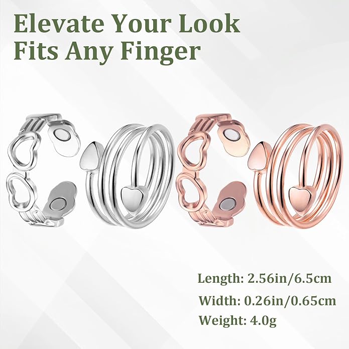 Magnetic Copper Rings Set for Women, Elegant Lymphatic Jewelry Gifts, Vintage Adjustable Vine Design