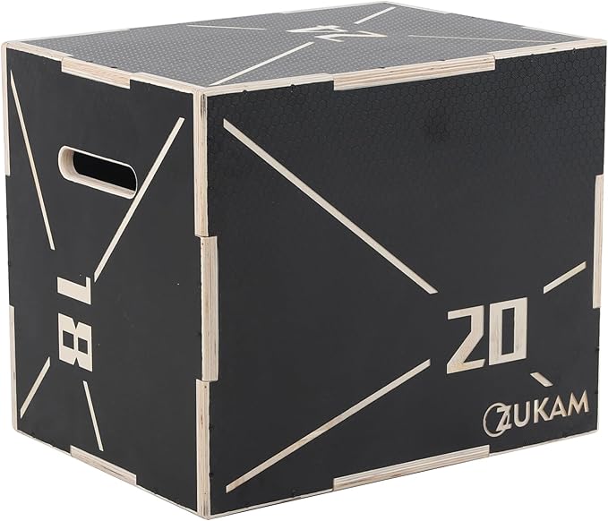 Non-Slip Wood Plyometric Jump Box- 3-in-1 Wooden Plyo Box for Home Gym and Outdoor Workout