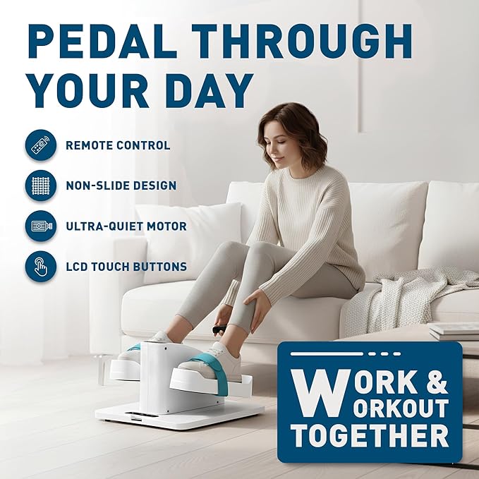 Under Desk Elliptical Machine – Electric Seated Pedal Exerciser for Seniors & Adults, Quiet Ellipse Leg Exerciser with 12-Speed Corded Electric Control, Remote, LCD Foot Pedals for Home Office Workout