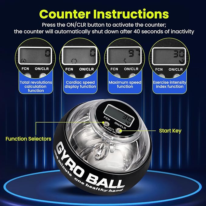 Torque Ball Hand Exerciser, Grip Strength Trainer, Forearm Strengthener, Hand Strengthening Devices,Wrist Power Gyro Ball,Wrist Strengthener, Finger Exerciser with Auto-Start LED Lights and Digital Display