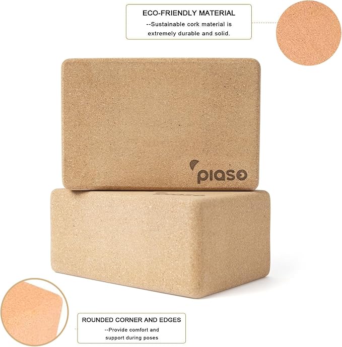 Cork Yoga Block 2 Pack for Pilates, Non-Slip & High Density Blocks for Meditation, Fitness and Stretching, Supportive and Flexibility Brick for Improve Poses Balance