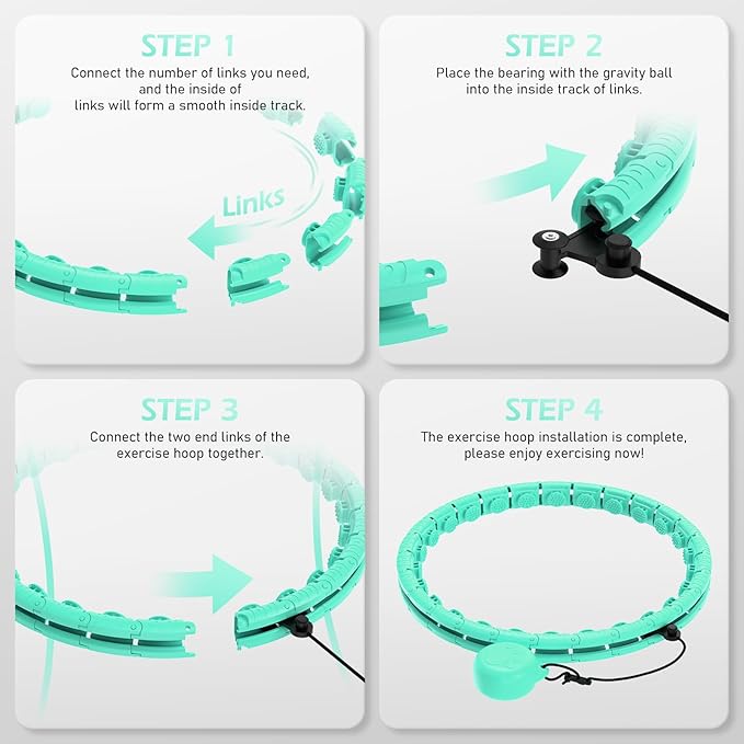 Weighted Hula Circle with 32 Links(66 Inch), Sweet Weight Ball, for Adults Weight Loss, Infinity Fitness Hoop Plus Size, for Women Smart Exercise Equipment