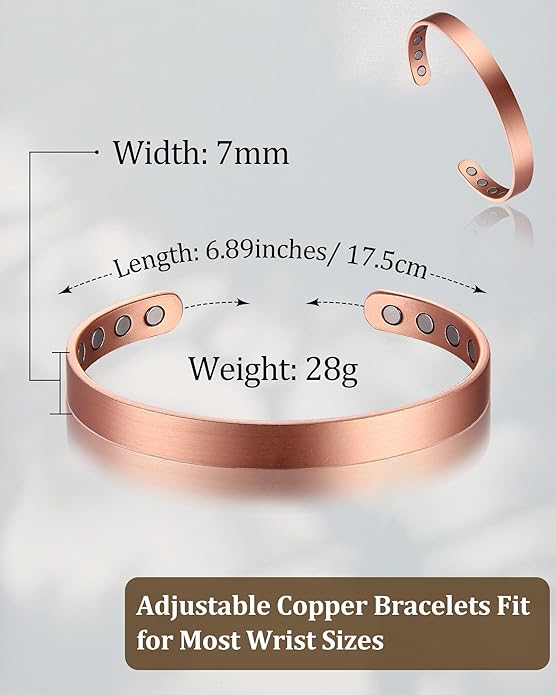 BioMag 2Pcs 99.99% Copper Bracelet for Women, Adjustable Magnetic Bracelets Bangle Cuff with 3500 Gauss Magnets, Jewelry Gift