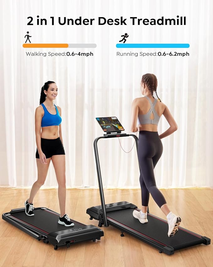 Walking Pad with 12% Incline & Height-Adjustable Handlebar, 5-in-1 Foldable Treadmill for Home & Office, Portable Under Desk Treadmill with LED Display & App Control