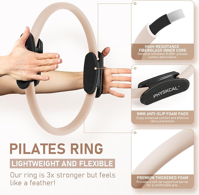 Pilates Ring, 15-Inch Magic Circle with Extra Thick Padded Handles, Pilates Equipment for Toning Inner Thighs, Arms and Strengthening Cores- Workout Guide Included