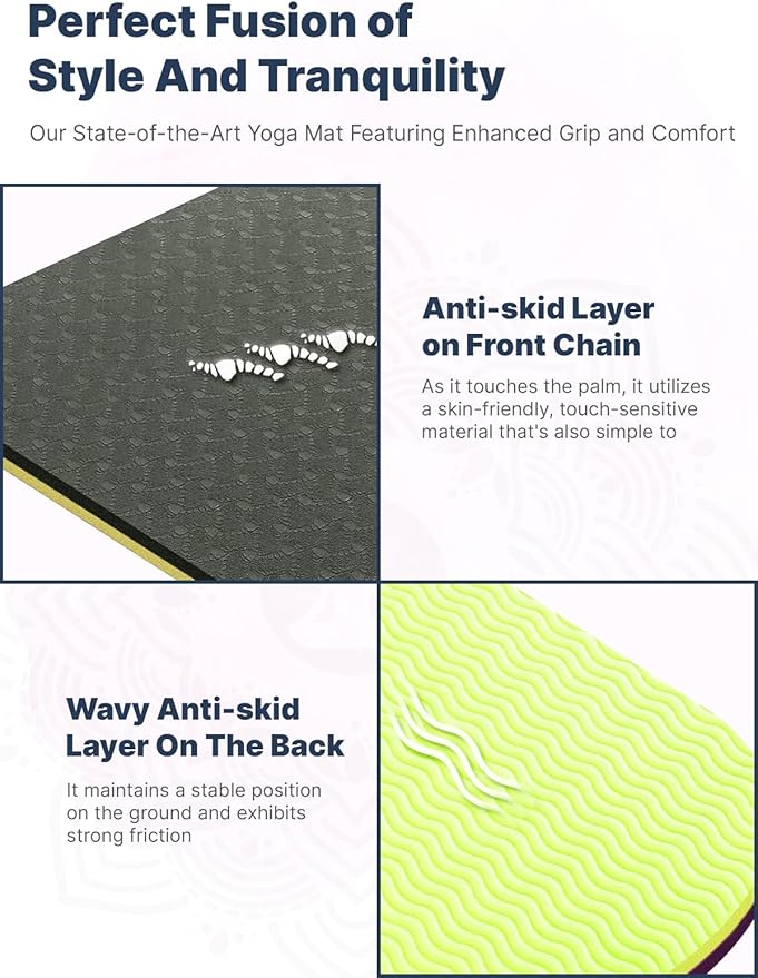 ROMIX Pro Yoga Mat Thick 6mm (1/4 inch), 72"L x 24"W Non-Slip Workout Mat with Alignment Lines, Large Yoga Mats for Women Men With Carry Bag, Exercise Mats for Home Workout Training Equipment