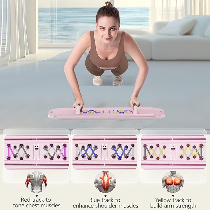 Pilates Board Pilates Reformer Set, Multifunctional Pilates Board for Home Workout, Foldable Abs Core Trainer Board,Pilates Board for Women, Men & Beginners for Full-Body Workouts Pink