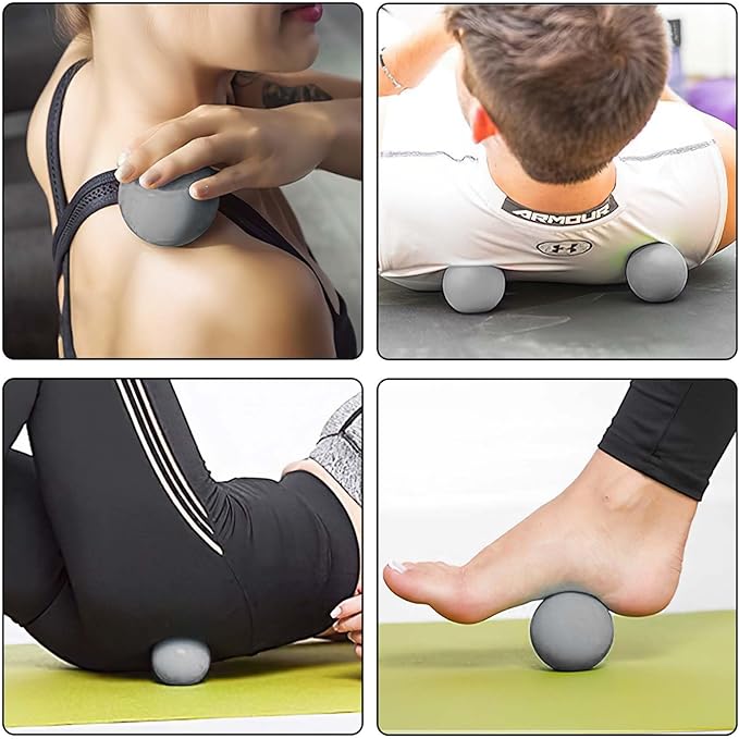 WOVTE Massage Lacrosse Ball for Sore Muscles, Shoulders, Neck, Back, Foot, Body, Deep Tissue, Trigger Point, Muscle Knots, Yoga and Myofascial Release (Grey)