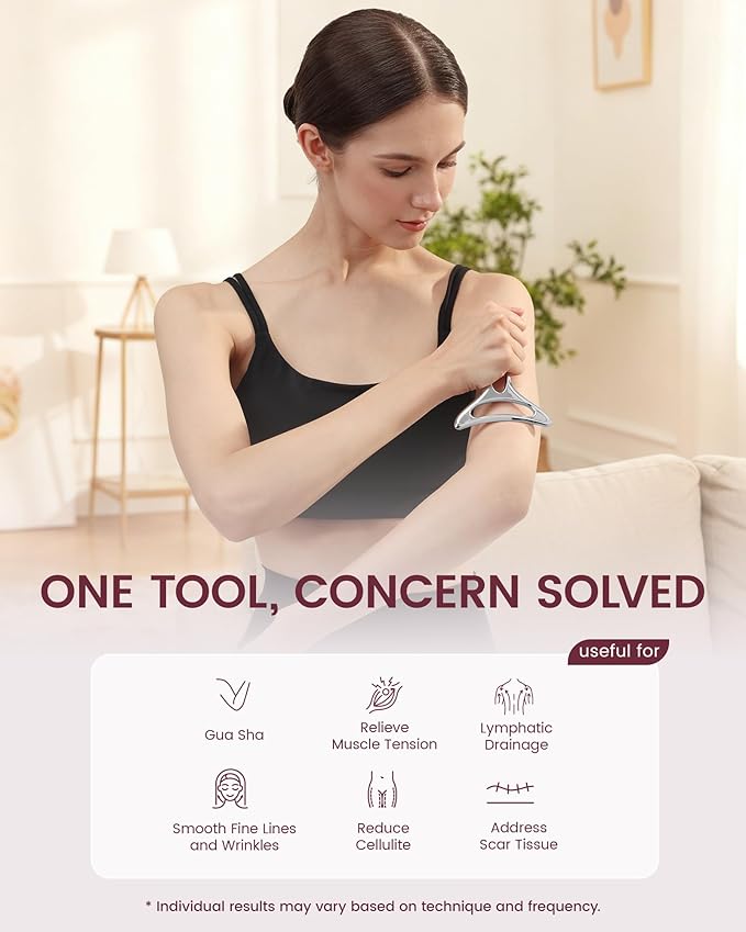 lifechill Lymphatic Drainage Massager & Facial Gua Sha, Metal Muscle Scraper Tool for Massage Therapy, Fascia Massage Tools for Full Body, Smooth Face & Neck Fine Lines and Wrinkles (S)
