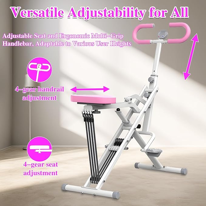 Squat Machine for Home Gym, 2 in 1 Squat Rowing Machine with Adjustable 4 Resistance Bands, Foldable Core Exercise Machine, Arm Glute & Leg Cardio Workout Machine
