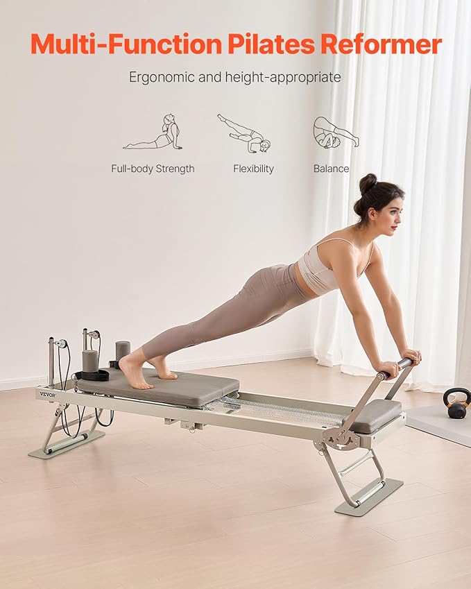 VEVOR Pilates Reformer, 91" Foldable Reformer Pilates Machine with Adjustable Reformer Heights, Pilates Equipment for Home Gym Studio Use with Dual Resistance Spring and Jump Boards