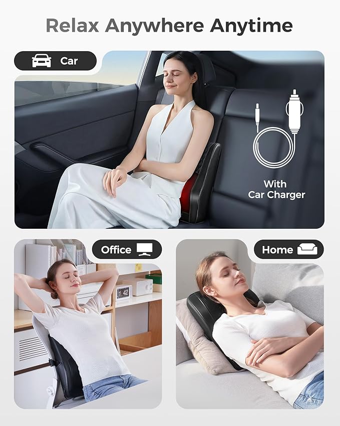 Boriwat Back Massager with Heat, 3D Kneading Massage Pillow for Back, Neck, Shoulder, Leg Pain Relief Deep Tissue, Gifts for Women Men Mom Dad