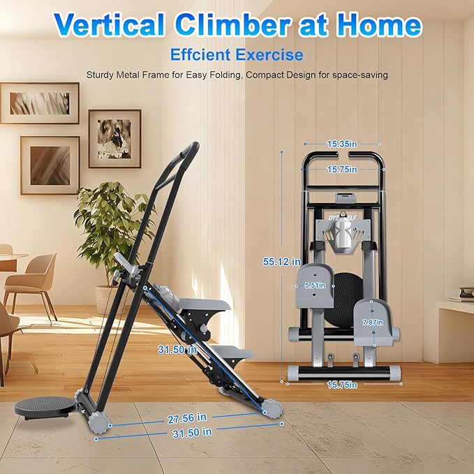 OVER SELF Stair Stepper at Home, Stair Stepper with Handlebar for Full-Body Workout, for Compact Folding Stair Climber with Adjustable Handlebar/Pedal, 350lbs Weight Capacity, Knee-Friendly