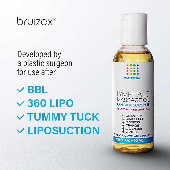 Bruizex Lymphatic Drainage Massage Oil: Arnica and Coconut Oil for Manual Lymph Drainage & Post Surgery Recovery for Liposuction, 360 Lipo, BBL,Tummy Tuck, Lymphedema, Lipedema, Lipo Foam- 2.0 oz