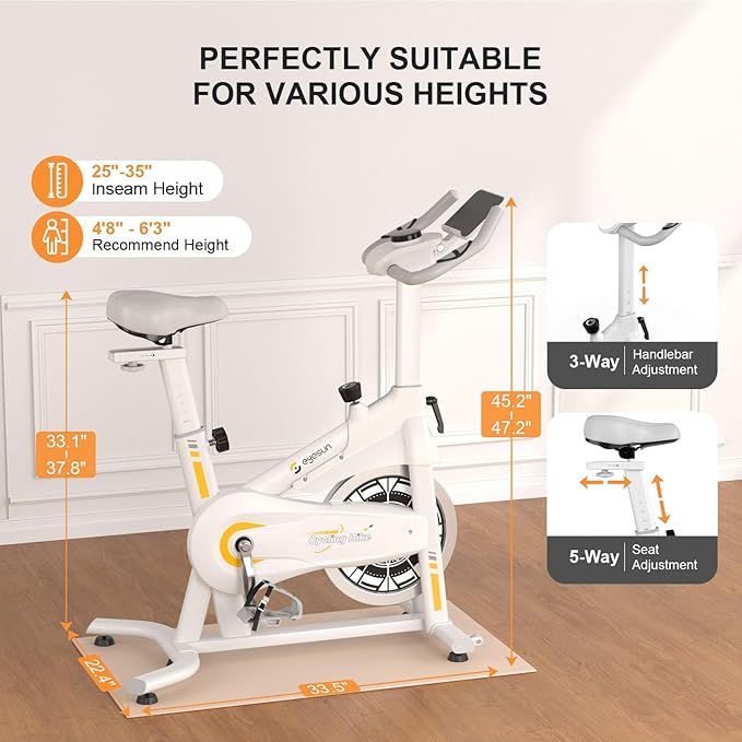 Exercise Bikes for Home,Spin Bike with Adjustable Magnetic,Brake Pad Resistance Silent Belt Drive,350lbs/300lbs Weight Capacity &Upgraded Version Seat for Home Cardio&Weight Loss(QM-530W)